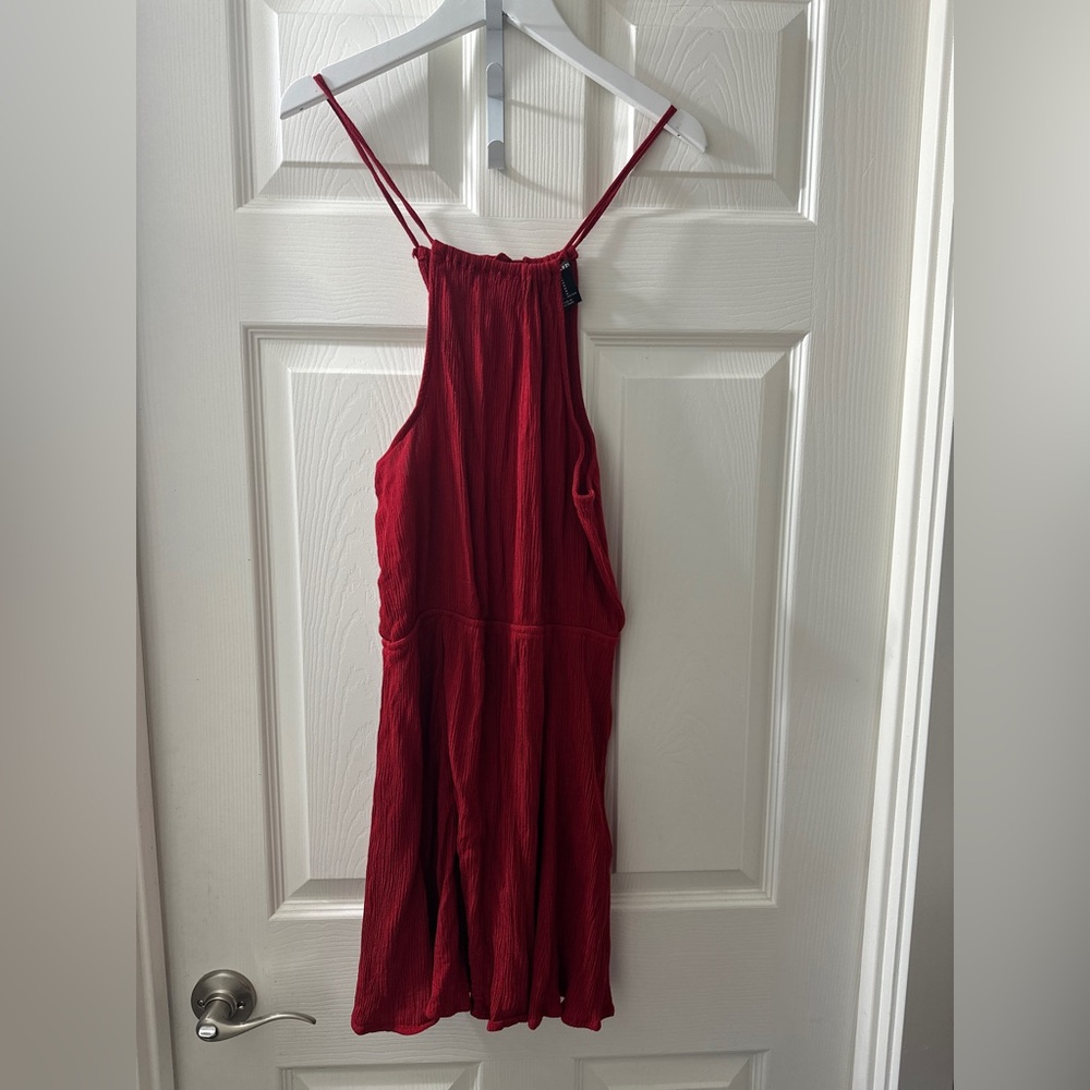 Forever 21 Red Summer Mini Dress M | Crinkle Rayon High Neck Adjustable Straps